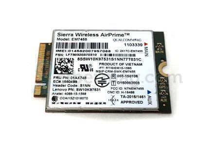 LENOVO THINKPAD EM7455 4G LTE MOBILE BROADBAND (SW10K97531) FRU:01AX748