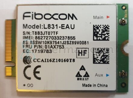 4G LTE Fibocom L831-EAU Wireless s/n T8B3JT07TF Fru: 01AX753 WAN Lenovo