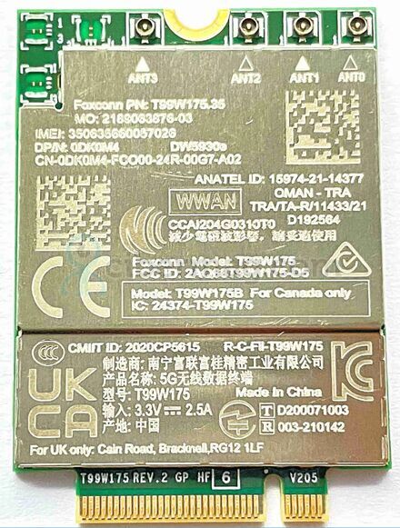 DW5930E T99W175 5G LTE Module Card, Module M.2 Network Card PCI Express Network Adapter for Dell