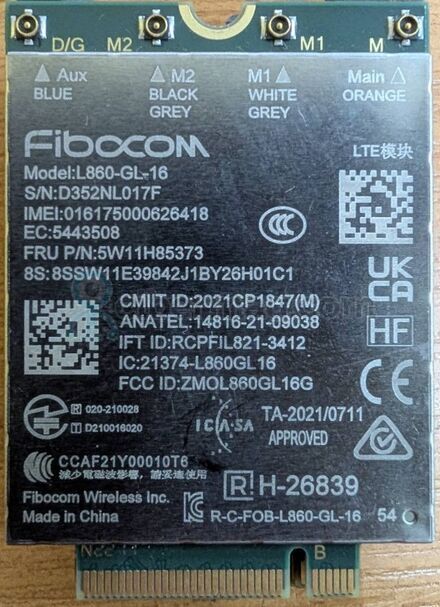 Fibocom L860-GL-16 4G Module Wlan Card Cat.16 FRU p/n 5w11h85373